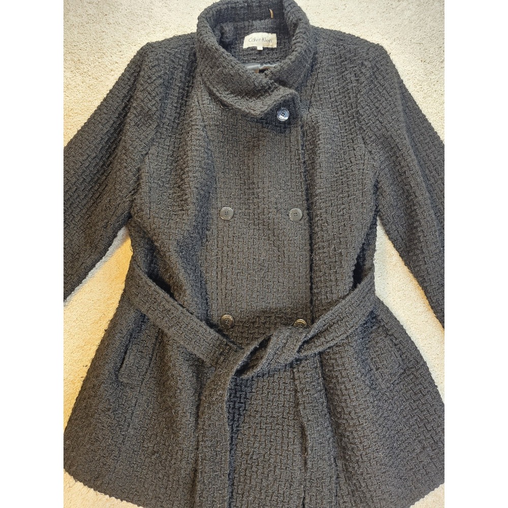 Calvin Klein Women's Wool Blend Textured Peacoat Belted Gray Size 1X